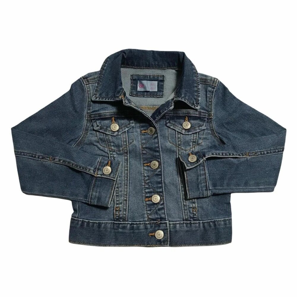 So Little Girls Denim Jacket Size 4-5 Blue Medium Wash Button Front Stretch